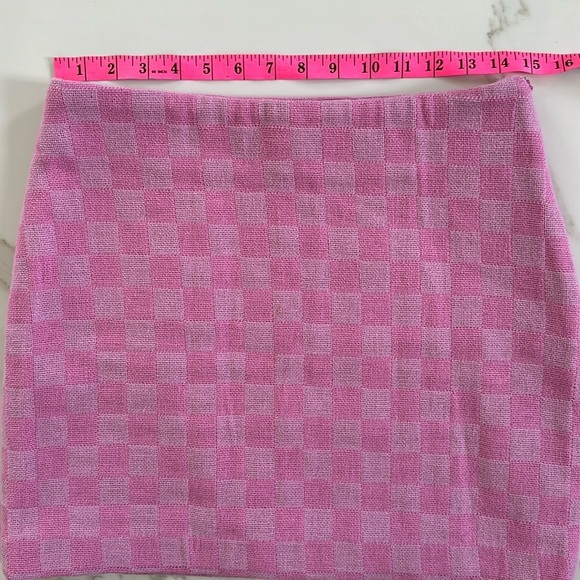 ICONE par Simons Pink checkered damier organic cotton mini skirt Size Medium M - Picture 5 of 8